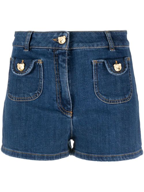 Bear button denim shorts - Blue
