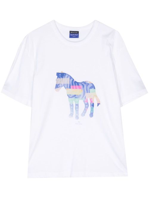 Zebra-print cotton T-shirt - White
