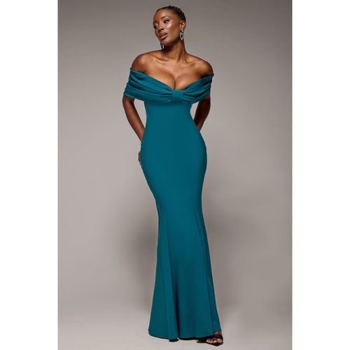 Goddiva Bardot Bow Neck Maxi Dress - Emerald Green
