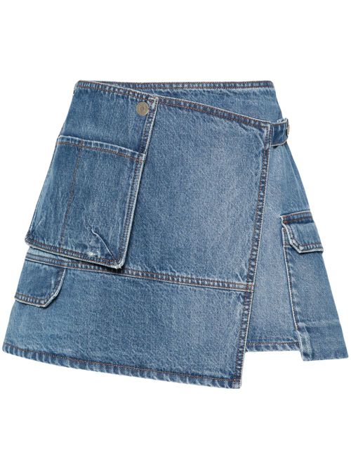 Asymmetric denim mini skirt - Blue