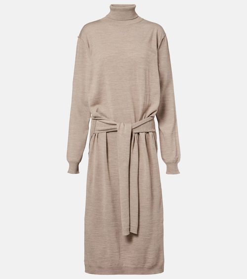 Turtleneck wool-blend midi dress