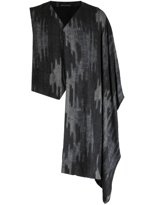Graphic-print textured asymmetric vest - Black