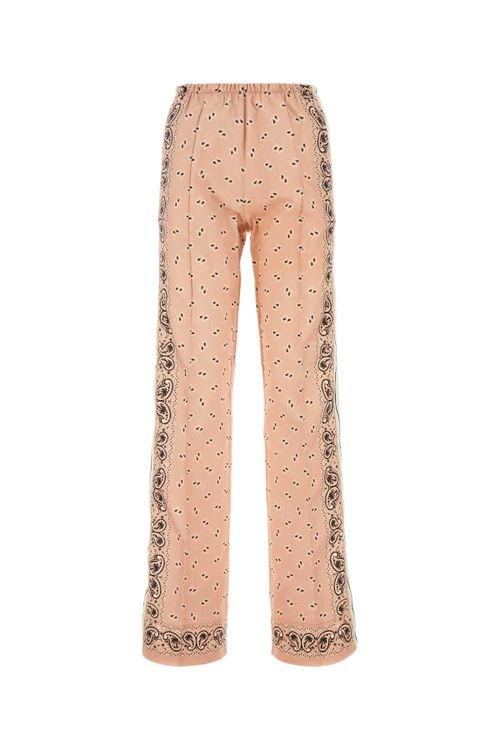 Linen-Cotton Printed Trousers — Beige