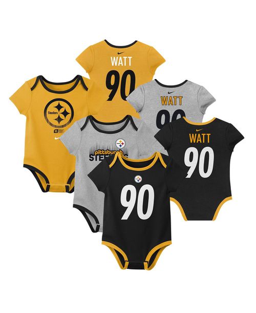 Big Boys and Girls T.j. Watt Pittsburgh Steelers Name Number 3-Pack Bodysuit Set - Black