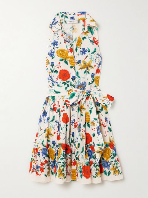 Hannah Belted Floral-print Cotton-poplin Mini Shirt Dress - Multi