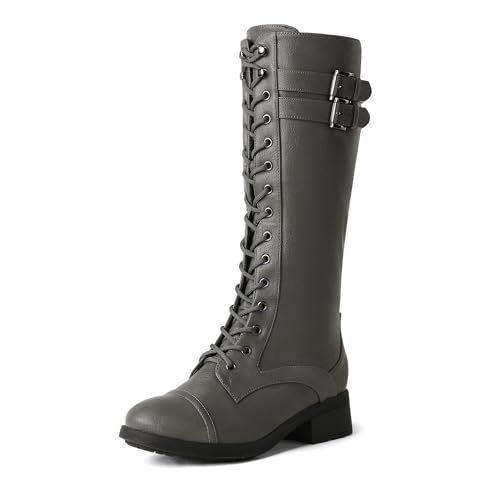 DREAM PAIRS Women's Pu Knee High Riding Combat Boots