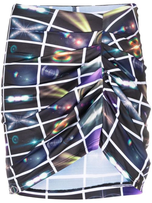 Graphic-print ruched miniskirt - Black