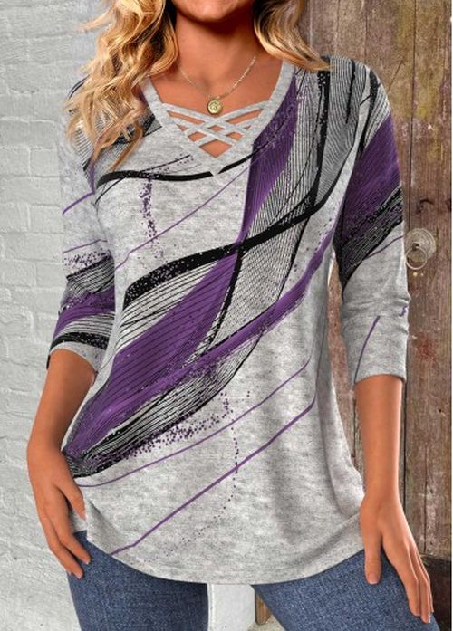 Modlily Light Grey Marl Criss Cross Geometric Print T Shirt