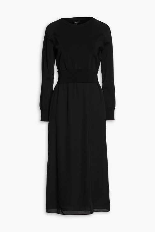 Paneled stretch-crepe midi dress - Black - XS