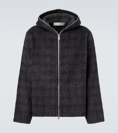 Checked knitted zip-up hoodie