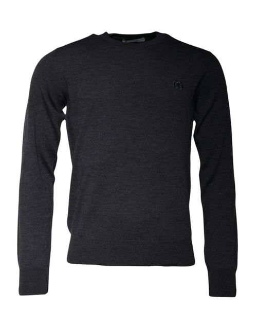 Logo-Embroidered Virgin Wool Sweater — Gray