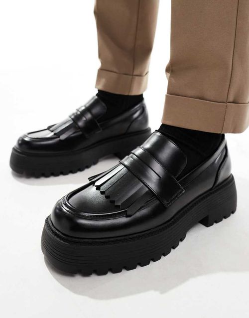 ASOS DESIGN chunky loafers in black with fringing