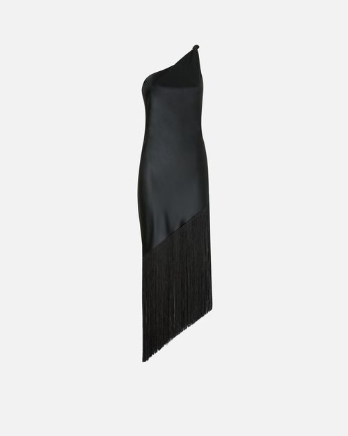 Satin one-shoulder mini dress with fringing - 36