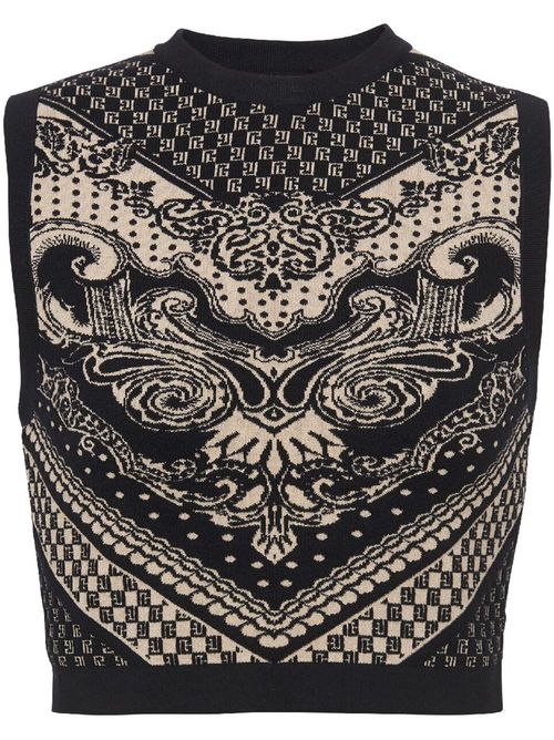 Patterned intarsia-knit crew-neck top - Black