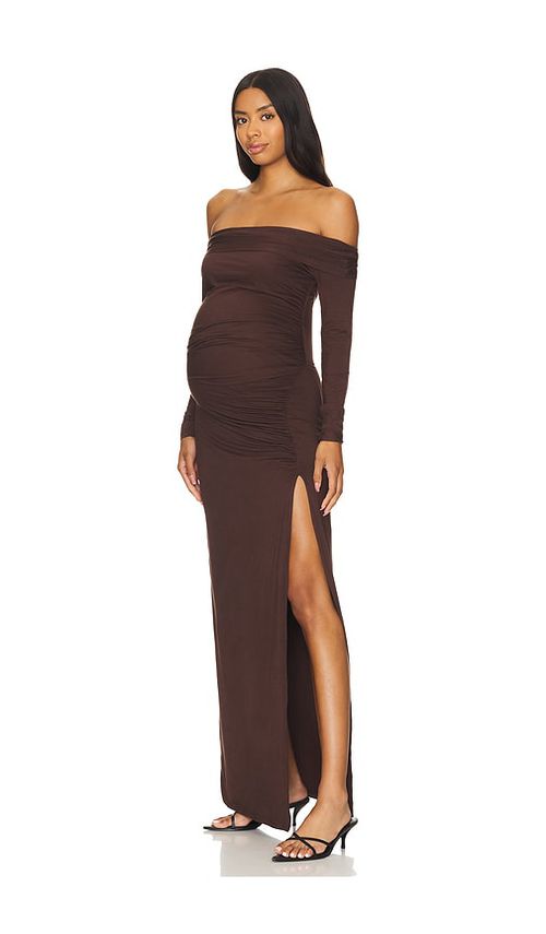 BUMPSUIT Off The Shoulder Evening Dress in Chocolate. XL. Also in