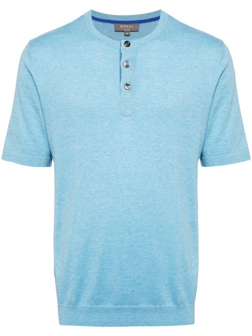 Fine-knit Henley top - Blue