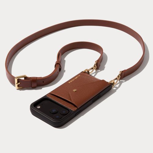 Hailey Side Slot Leather Crossbody Bandolier in Cognac/Gold | iPhone 16 Pro Max |