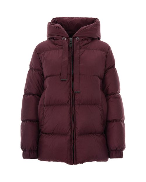 Hooded Channel-Quilted Down Jacket — Bordeaux