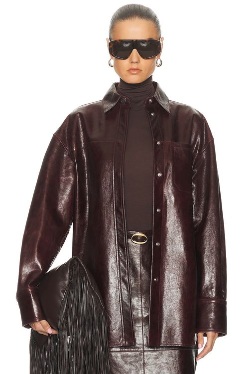 Sportmax Borel Leather Jacket in Bordeaux - Brown. 6 also
