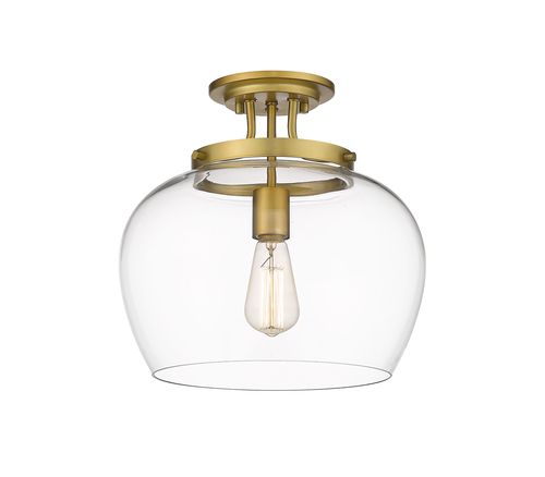 Joliet 1-Light Semi Flush Mount Ceiling Light In Olde Bra