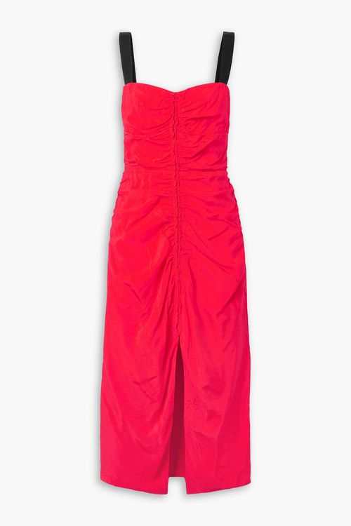 Grosgrain-trimmed gathered taffeta midi dress