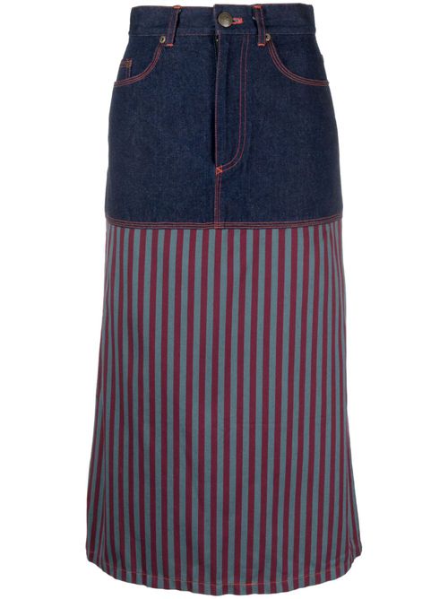 1990s striped panelled denim skirt - Blue