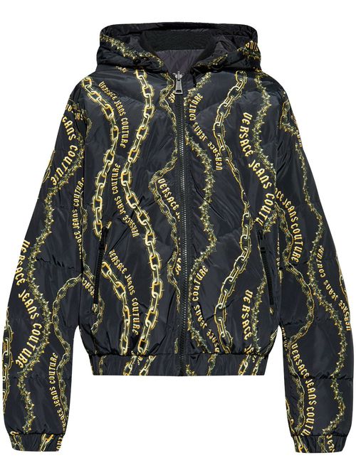 Reversible chain-print hooded jacket - Black