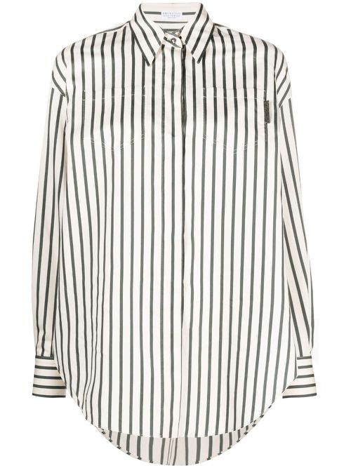 Monili-bead striped blouse - Neutrals