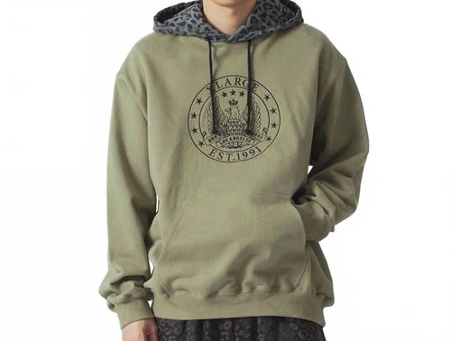 Pattern Blocked Hooded Sweatshirt In Olive