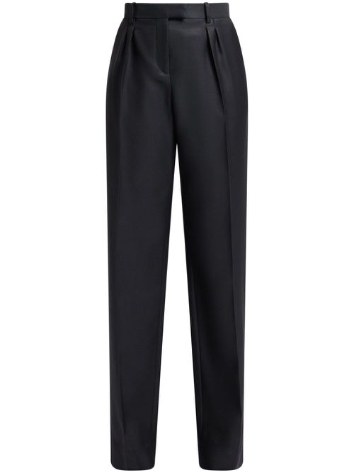Wool-silk twill tailored pleated trousers - Black