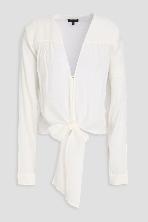 Tie-front georgette blouse - White - XS