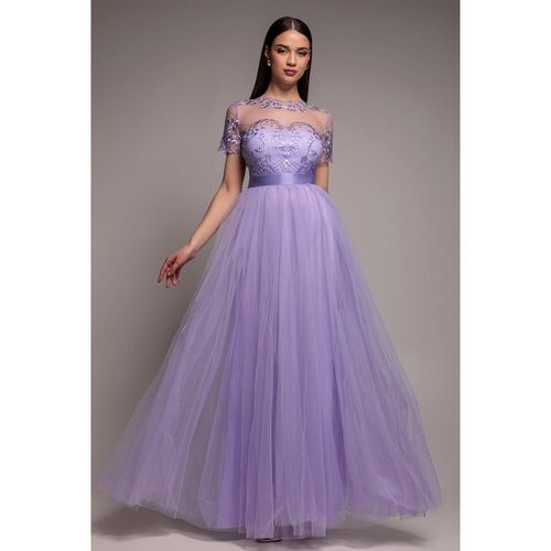 Goddiva Embroidered Mesh Maxi Dress - Lilac