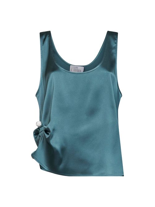 Satin Draped with Crystal Detail Tank Top — Green