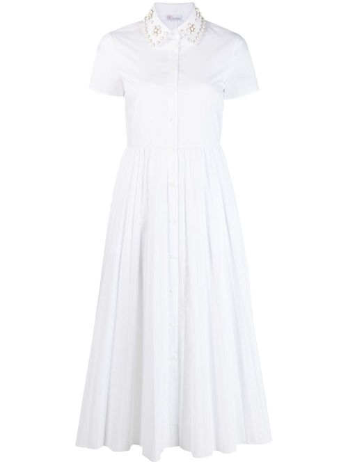 Beaded-collar shirt midi dress - White