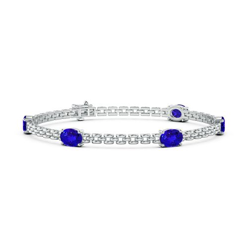 Angara 4.0 Carats Five Stone Oval Tanzanite Station Link Bracelet in 14K White Gold