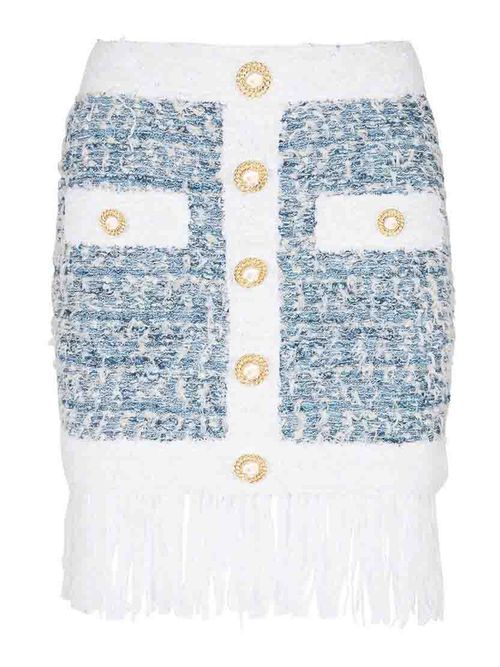 Powder Blue/White Tweed Fringed Skirt
