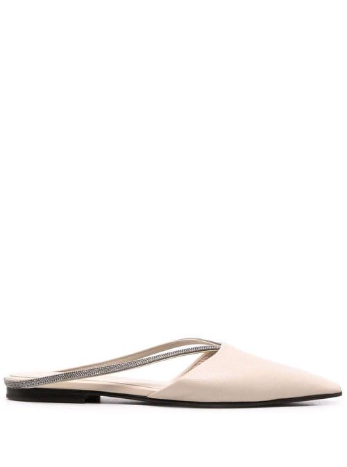 Monili-embellished leather mules