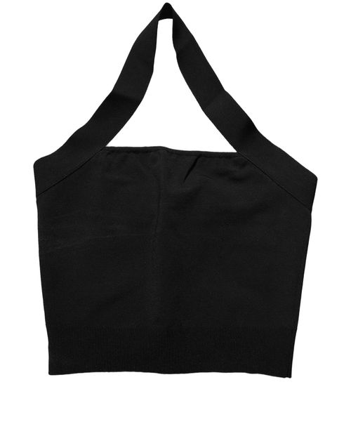 Square Neck Halter Cropped Tank Top — Black
