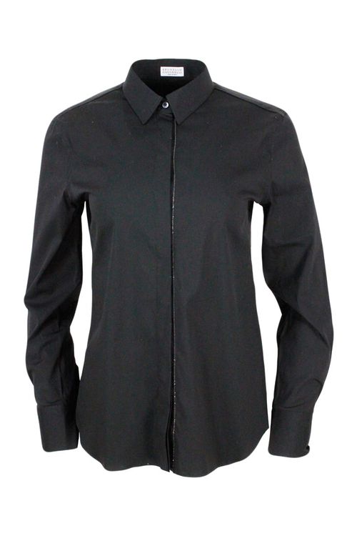 Long-sleeved Shirt In Stretch Cotton With Long Monili Closure