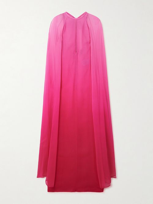 Cape-effect Dégradé Silk-crepon Gown - Pink