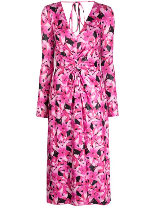 Floral-print ruched midi dress - Pink