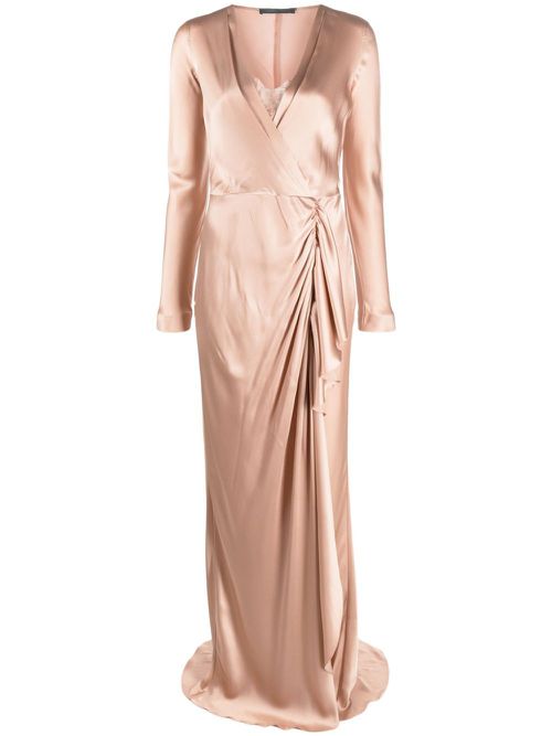 Draped wrap-effect satin maxi dress