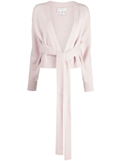 Tied-waist wool-cashmere cardigan - Pink