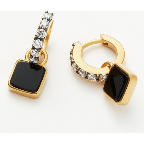 Lucy Williams Square Black Onyx Charm Hoop Earrings | Gold Plated/Black Onyx