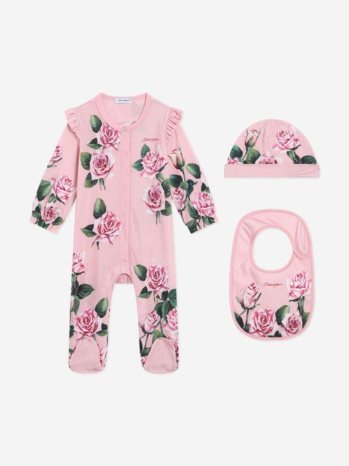 Baby Girls Rose Print Babygrow Set in Pink