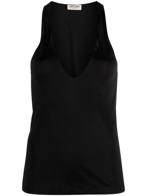 Plunging U-Neck Jersey Tank Top — Black