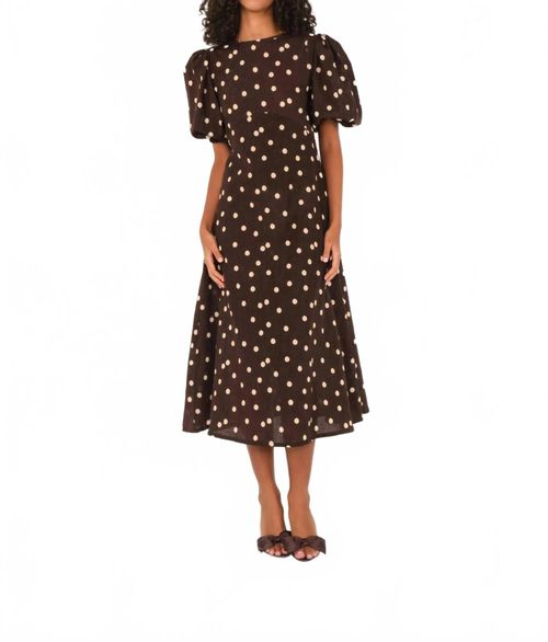 Dawn Linen Midi Dress In Brown Polka Dot