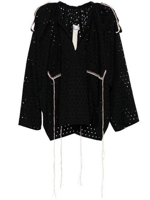 Perforated thread-detail cotton blouse - Black