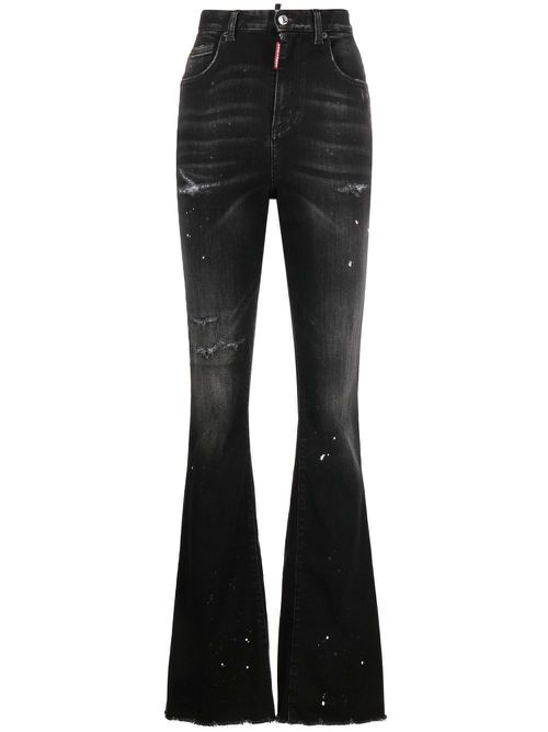 Distressed-effect flared jeans - Black
