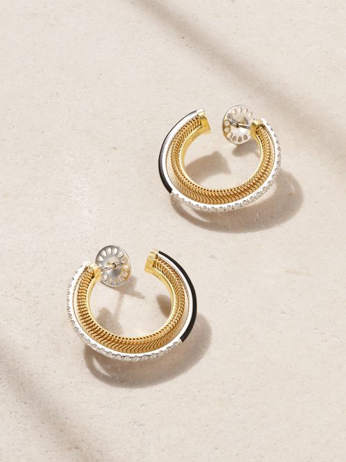 18-karat Yellow And White Gold, Diamond And Enamel Earrings - One size